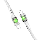 PROMATE 1.2m USB-C to USB-C Cable with Transparent Connectors & LED''s Supports 60W PD. 25000+ Bend Lifespan. Supports Data & Charge. Gold Plated Connectors. Durable Nylon Braided Cable. White Colour. - Office Connect 2018
