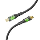 PROMATE 1.2m USB-C to Lightning Cable with Transparent Connectors & LED''s. Supports 27W PD. 25000+ Bend Lifespan. Supports Data & Charge. Gold Plated Connectors. Durable Nylon Braided Cable. Black Colour. - Office Connect 2018