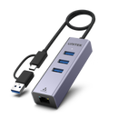UNITEK 4-in-1 USB Multi-port Hub with 2-in-1 Connectors (USB-C & USB-A). Includes 3x USB-A 3.0 Ports, 1x Gigabit Ethernet RJ45 Port, Plug & Play. AluminiumIn Alloy Housing. Space Grey Colour. - Office Connect 2018
