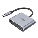 UNITEK USB-C to HDMI 2.0 & VGA Adapter with MST Dual Monitor Support. 4K@60Hz UHD HDMI. Full HD VGA. Aluminium-Alloy Housing. 10cm Cable. Plug & Play. Space Grey Colour. - Office Connect 2018