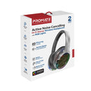 PROMATE HiFi Stereo Wireless Bluetooth Active Noice Cancelling Headphones with RGB Lighting. Flip & Fold Design. Up to 40Hrs Play Back. Inline Controls Touch Buttons. Silver Colour. - Office Connect 2018