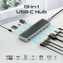 PROMATE 12-in-1 Multi-Port Hub. Includes 4x USB-A & 1x USB-C PD Port, 2x HDMI Ports, 1x RJ45 Gig Port, 1x Display Port, SD/TF Card Slots, 1x Aux Port. Silver/Black Colour. - Office Connect 2018
