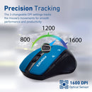 PROMATE EZGrip Ergonomic Wireless Mouse with Quick Forward/Back Buttons. 800/1200/1600Dpi, 10m Working Range, Easy Plug & Play, 1x AA Battery, Nano Reciever, Compatible with Mac & PC. Blue