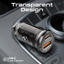 PROMATE 65W Quick Charging In-Car Adapter for Tablets & Smartphones. 65W PD USB-C Port for PC & Tablets, Quick Charge (QC) USB-A Port, Transparent Design, Super-Mini Small Adapter. - Office Connect 2018