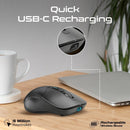 PROMATE Rechargeable Wireless Mouse with BT & RF Connectivity. 800/1200/1600Dpi. Built-in 500mAh Battery. Range Up to 10m. 50cm Charging Cable. USB-C Port. 6x Fully Fuctional Buttons. Black - Office Connect 2018