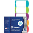 Avery Customisable Table Of Contents A4 1-5 Tabs Coloured L7411-5 - Office Connect 2018