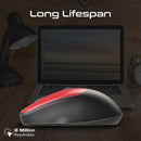 PROMATE EZGrip Ambidextrous Ergonomic Wireless Mouse. 800/1200/1600Dpi, Easy Plug & Play, Up to 6 Millon Keystrokes, Lag-free, Long Life Battery with Low Power Consumption. Red Colour - Office Connect 2018
