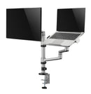 BRATECK 17"-32" Dual Arm Premium Articulating Monitor Arm & PC Tray. Arm Extension 466mm, Built-in Cable Management, Detachable VESA Plate. Desk Clamp & Grommet Mounting Inc. Matte Grey Colour. - Office Connect 2018