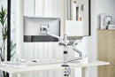 BRATECK 17"-32" Dual Arm Premium Articulating Monitor Arm & PC Tray. Arm Extension 466mm, Built-in Cable Management, Detachable VESA Plate. Desk Clamp & Grommet Mounting Inc. Matte Grey Colour. - Office Connect 2018