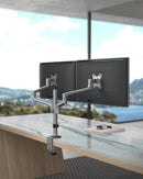 BRATECK 17"-32" Dual Arm Premium Articulating Monitor Mount. Arm Extension 447mm, Built-in Cable Management, Detachable VESA Plate. Desk Clamp & Grommet Mounting Inc. Matte Grey Colour. - Office Connect 2018