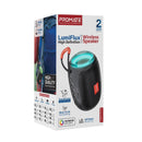 PROMATE 5W Wireless HD Bluetooth Portable Speaker with Built-in Lanyard. Battery Capacity 1200mA, Up to 6 Hours Playback, Supports Handsfree, Charge Time 3-4 Hours, Rainbow LED Lights. Black Colour. - Office Connect 2018