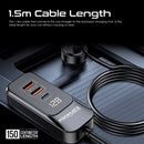 PROMATE 120W In-Car Device Charger with Backseat 3 Port Charging Hub. Includes 2x USB-C & 2x USB-A Ports. Supports 30W QC3.0. LED DIsplay, 1.5m Cable, Ultra Small & Compact. Charge 4x Devices Simultaneously.