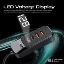 PROMATE 120W In-Car Device Charger with Backseat 3 Port Charging Hub. Includes 2x USB-C & 2x USB-A Ports. Supports 30W QC3.0. LED DIsplay, 1.5m Cable, Ultra Small & Compact. Charge 4x Devices Simultaneously.