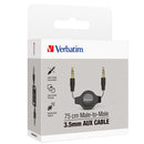 Verbatim Essentials Audio Cable 3.5mm Aux Retractable 75cm Black - Office Connect 2018