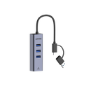 UNITEK 4-in-1 USB Multi-port Hub with 2-in-1 Connectors (USB-C & USB-A). Includes 3x USB-A 3.0 Ports, 1x Gigabit Ethernet RJ45 Port, Plug & Play. AluminiumIn Alloy Housing. Space Grey Colour. - Office Connect 2018
