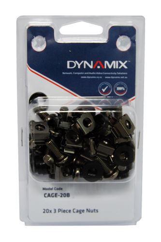 DYNAMIX 20pc Pack, 3 Piece Cage Nut, Black (Re-sealable - Office Connect