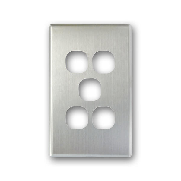 TRADESAVE Switch Cover Plate, 5 Gang, Silver Aluminium. - Office Connect 2018
