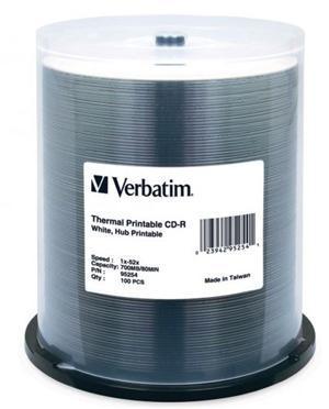 Verbatim CD-R 700MB 52x White Thermal Printable 100 Pack on Spindle - Office Connect