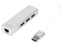Digitus USB 3.0 3-Port Hub & Gigabit LAN Adapter - Office Connect