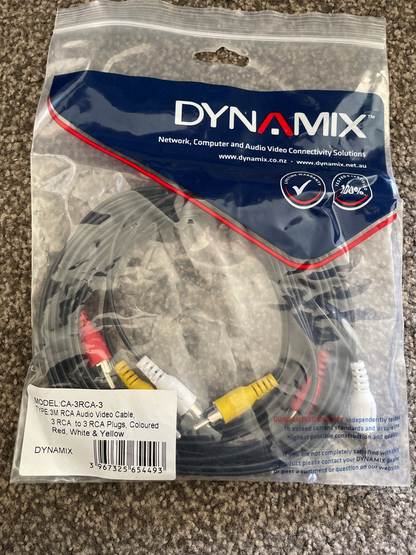 3M RCA Audio video cable, 3RCA to 3RCA plugs,coloured Red,White & Yellow. - Office Connect 2018