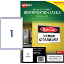 Avery Heavy Duty ID Label L7067 White Laser 199.6x289.1mm 1up 25 Sheets - Office Connect 2018