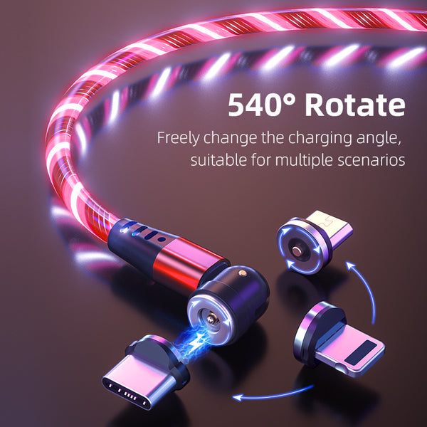 540 Rotate Luminous Magnetic Cable 3A Fast Charging Mobile Phone Charge Cable For LED Micro USB Type C For I Phone Cable - Office Connect 2018