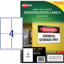 Avery Heavy Duty ID Label L7069 White Laser 99.1x139mm 4up 25 Sheets - Office Connect 2018