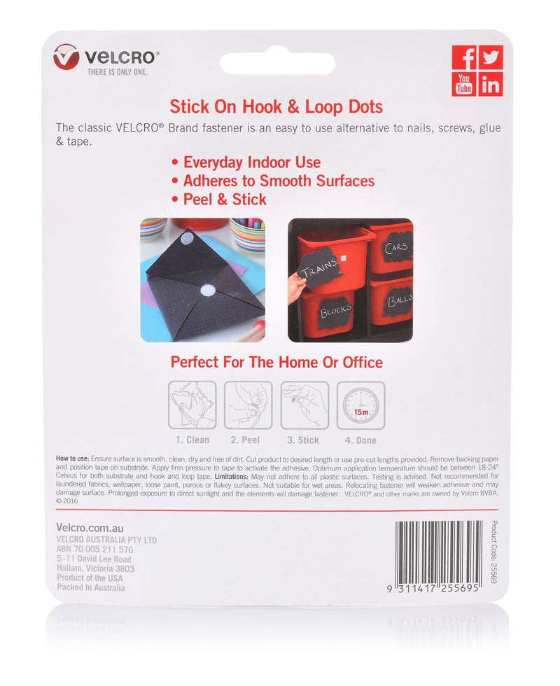 VELCRO Brand 22mm Stick On Hook & Loop Dots. Pack of 40. Designed for General Purpose Simple and Mess-Free. Attach Light Weight Items up To 500g. Perfect for Art, - Office Connect 2018