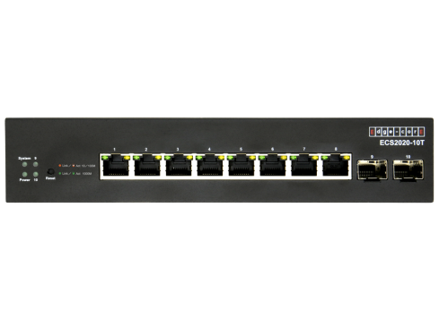 EDGECORE 10 Port Gigabit Web-Smart Ethernet Switch. 2 SFP & 8 RJ-45 ports. IGMP/MLP Snooping 4K VLAN. DDOS protection. Energy Efficient. Automatic voice/ surveillance VLANs. Layer 2 switch. - Office Connect 2018