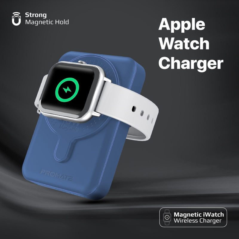 PROMATE 10000mAh SuperCharge Magsafe Wireless Charging PowerBank Perfect for iPhones & Apple Watch. 15W Magsafe Charger. 3W Apple Watch Charger. 20W PD USB-C Port. SLim & Compact. Blue Colour.