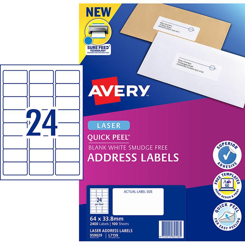 Avery Label L7159-100 Quick Peel 64x33.8mm 24up 100 Sheets - Office Connect 2018