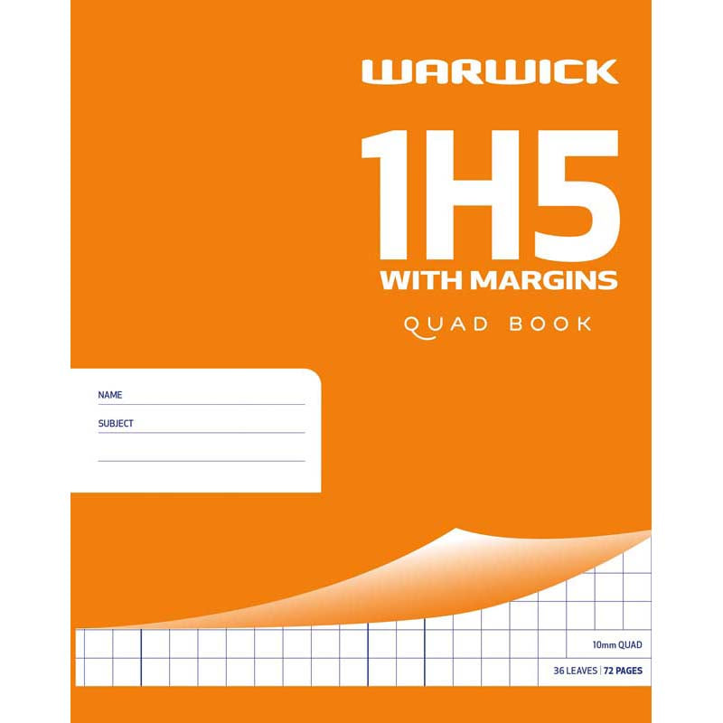 Warwick Exercise Book 1H5 36 Leaf With Margin Quad 10mm 255x205mm
