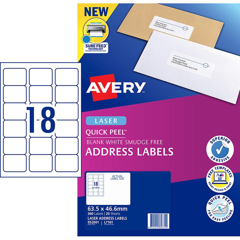 Avery Label L7161-20 Laser 18up 20 Sheets 63x46mm - Office Connect 2018