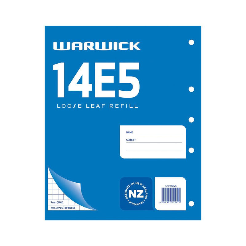 Warwick Refill 14E5 Loose Leaf 40 Leaf 7mm Quad 255x205mm - Office Connect 2018