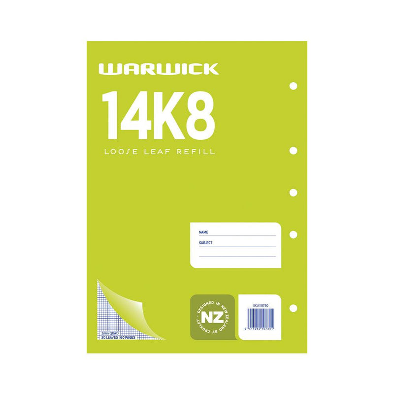 Warwick Refill 14K8 Loose Leaf 30 Leaf A4 2mm Quad - Office Connect 2018