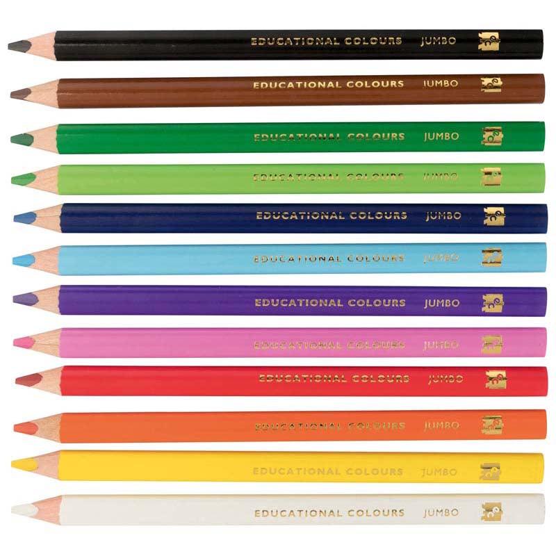 EC Triangular Jumbo Pencils Pack 12 Washable Assorted Colours With Sharpener - Office Connect 2018