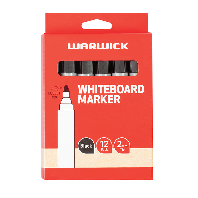Warwick Whiteboard Marker Black Bullet Tip Box 12