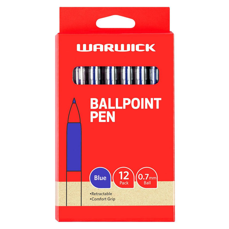 Warwick Pen Ballpoint Blue Retractable 0.7mm Box 12 Comfort Grip - Office Connect 2018