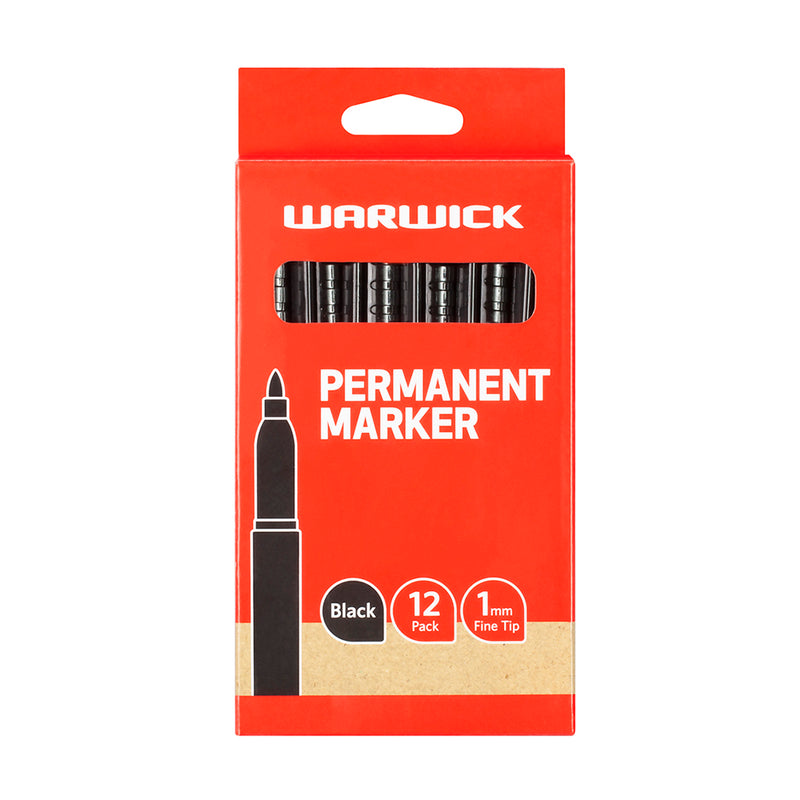 Warwick Marker Black Fine Tip Permanent Box Of 12