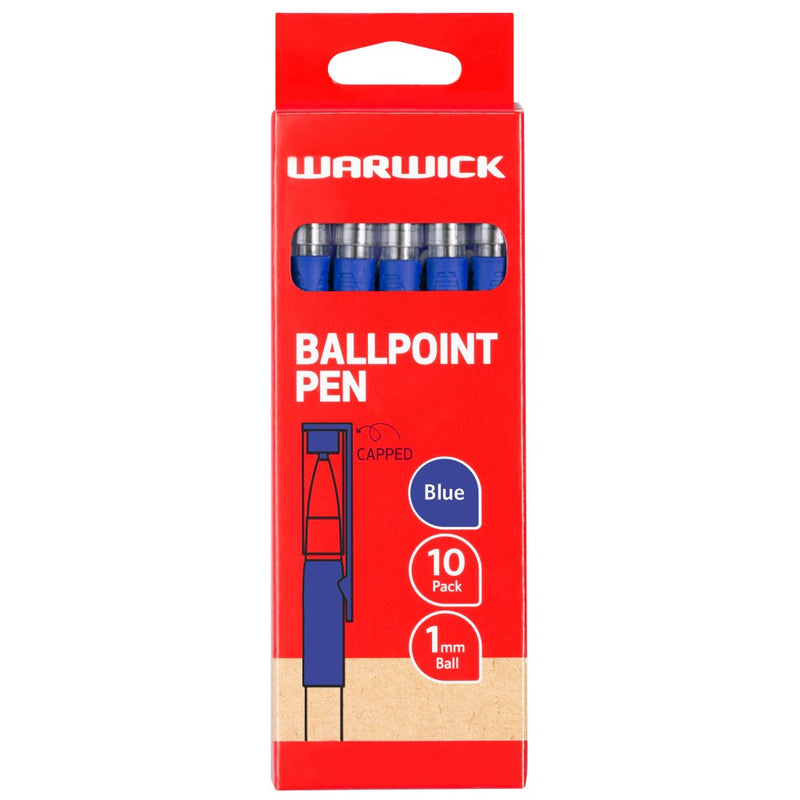 Warwick Pen Ballpoint Blue Capped Medium Box 10