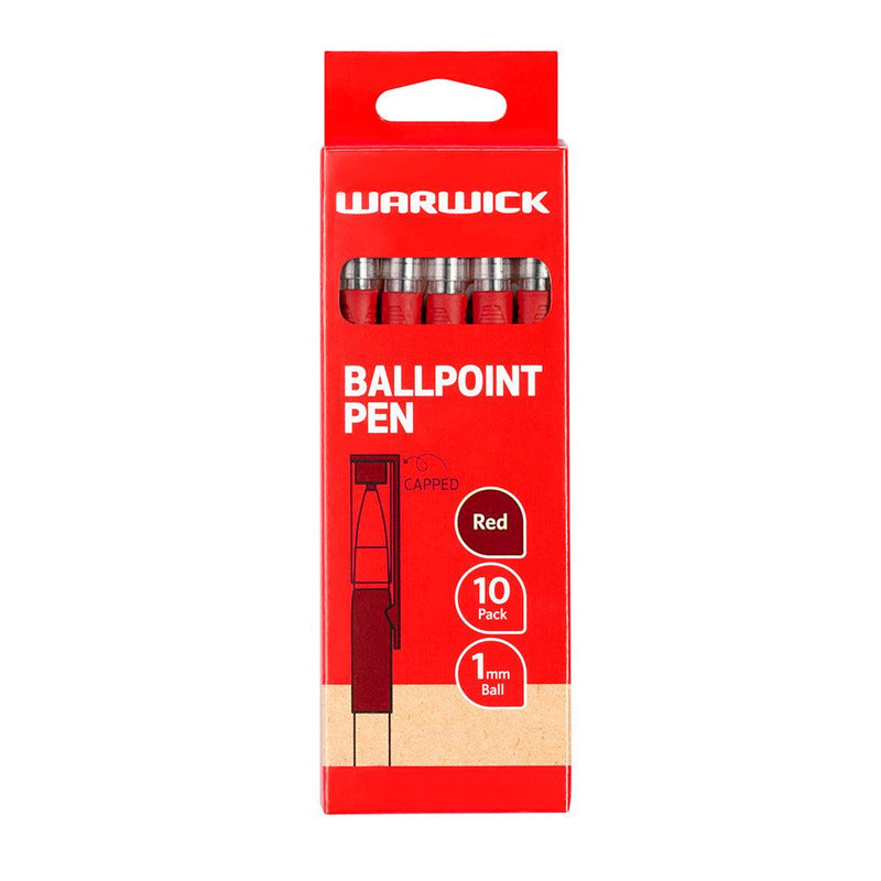 Warwick Pen Ballpoint Red Capped Medium Box 10 - Office Connect 2018