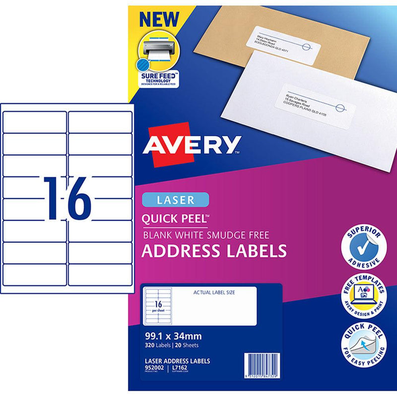 Avery Label L7162-20 Laser 16up 20 Sheets 99x34mm - Office Connect 2018