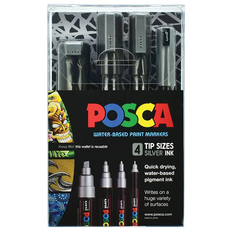 Uni Posca Marker Silver Set Pack of 4 Tip Sizes - Office Connect 2018