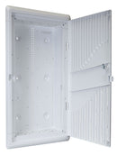 DYNAMIX 28'' Recessed Plastic Network Enclosure, WiFi Ready, Slim Vented Lid, Dual GPO and Cable Entry Knock Outs. - Office Connect 2018