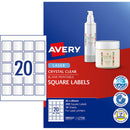 Avery Label L7126 Square Crystal Clear 20up 10 Sheets 45x45mm - Office Connect 2018