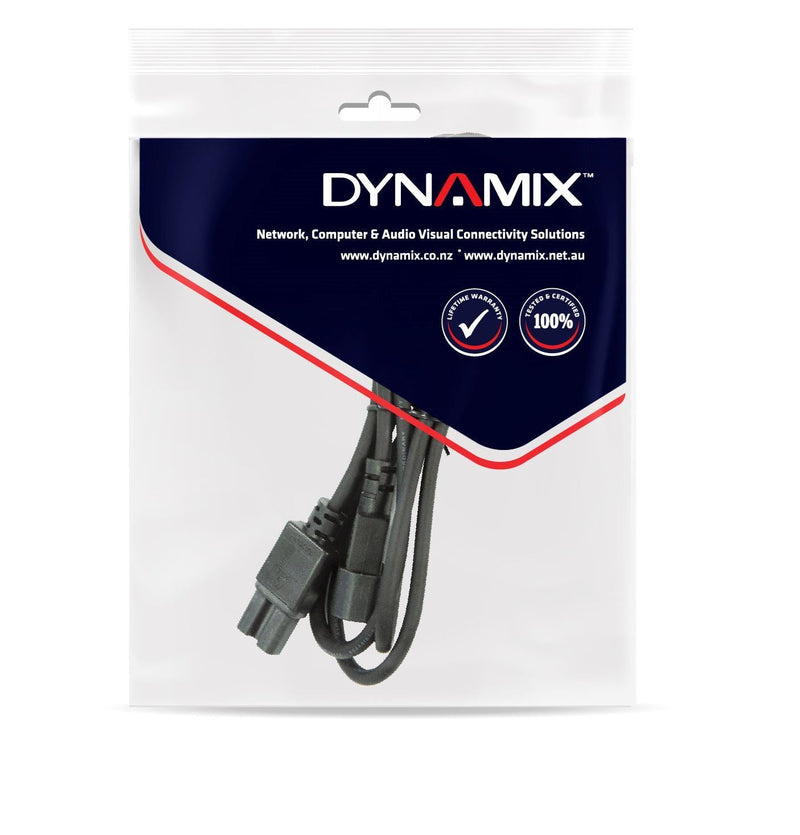 DYNAMIX 1.8M IEC C14 to Notched C15 10A SAA  Approved Power Extension Cable. 1.0mm copper core. Black Colour.