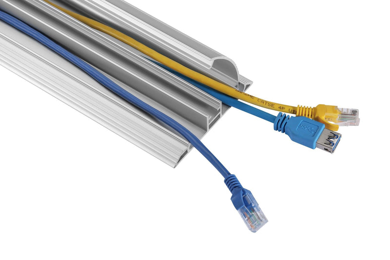 BRATECK  2-Channel 1604X92mm Slim Aluminium Floor Cable Cover. Flexible Lid Design with Rugged End Caps. - Office Connect 2018