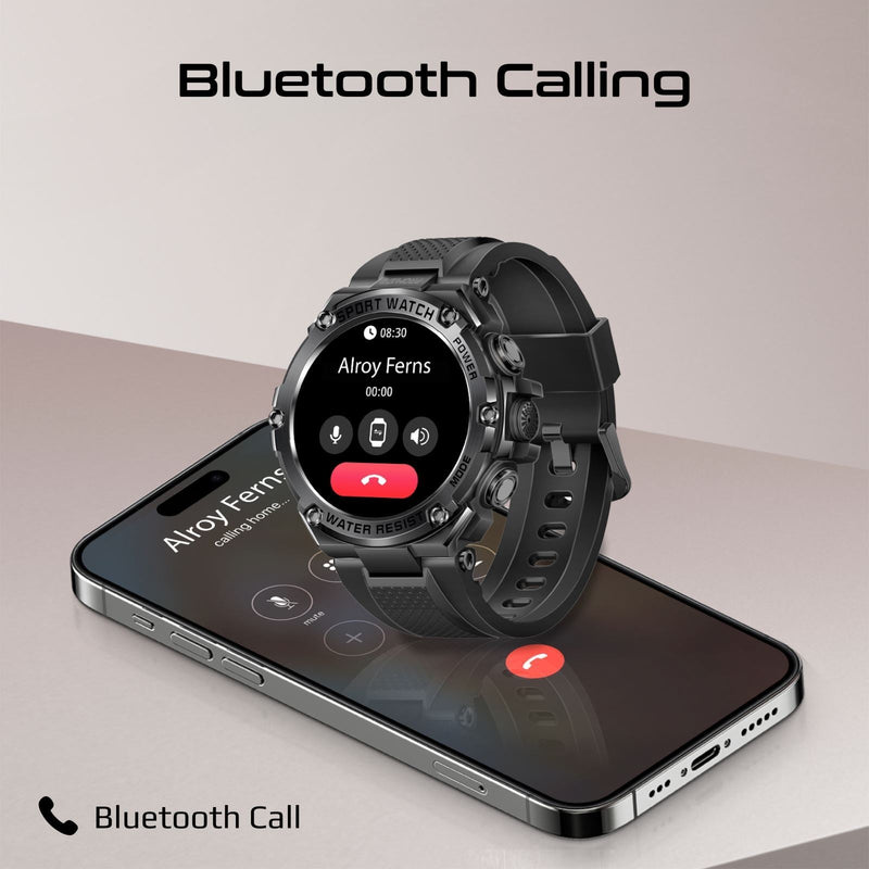 PROMATE IP67 Sport Watch with 1.53" Round Screen & BT Calling. Fitness Tracker, Pedometer, Blood Presure Prediction, Heart Rate Real Time, Smart Notifications, Over 100 Customized Watch Faces. Black