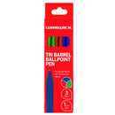 Warwick Pen Ballpoint Tri Barrel 1.0mm Medium Blue Red Green Pack 3