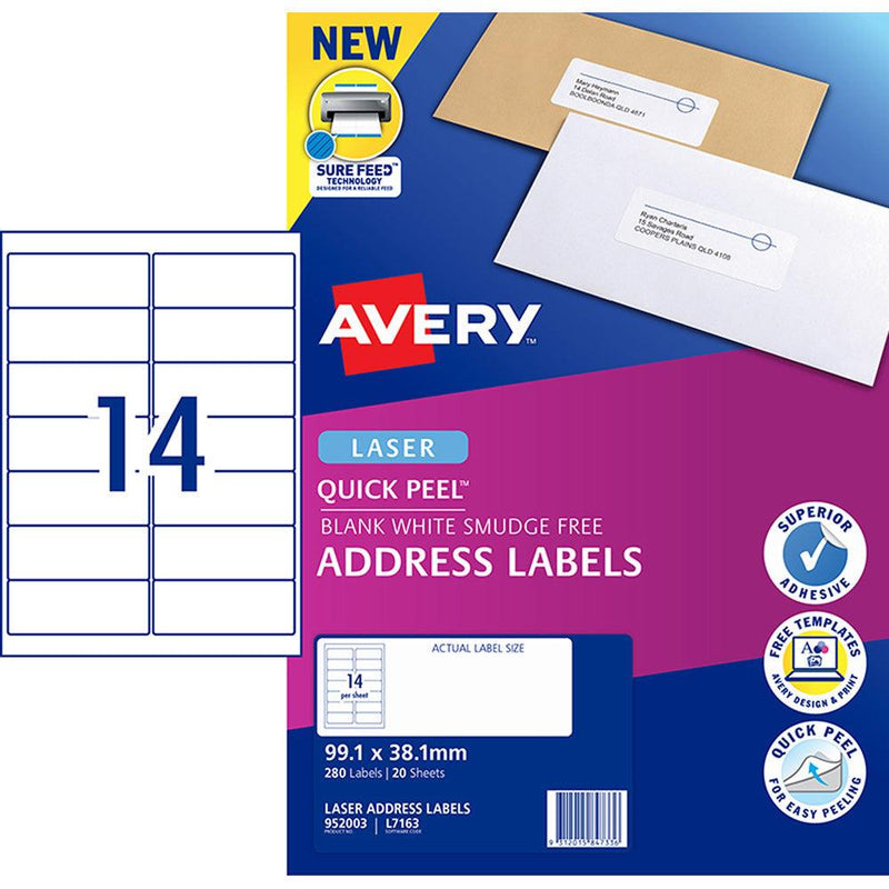 Avery Label L7163-20 Laser 14up 20 Sheets 99x38mm - Office Connect 2018